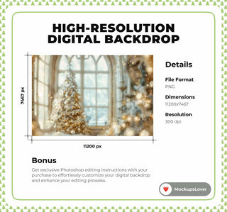 Golden Christmas Princess Digital Backdrop, Holiday Photo Background, Kids Portrait Prop, Winter Wonderland, Photoshop & Canva Tempate