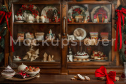 Christmas Village Kitchen Digital Photography Background, Christmas Cookies, Holiday Rustic Backdrop, Kids Portrait Prop, Photoshop Template