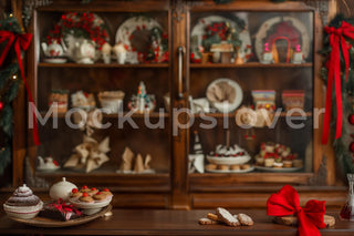 Christmas Village Kitchen Digital Photography Background, Christmas Cookies, Holiday Rustic Backdrop, Kids Portrait Prop, Photoshop Template