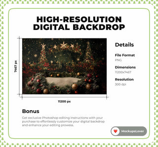 Green Christmas Newborn Studio Digital Backdrop, Holiday Photo Background, Xmas Baby Prop, Photoshop & Canva Template, Photo Editing