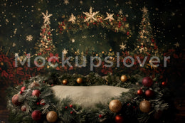 Green Christmas Newborn Studio Digital Backdrop, Holiday Photo Background, Xmas Baby Prop, Photoshop & Canva Template, Photo Editing