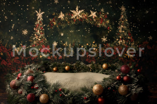 Green Christmas Newborn Studio Digital Backdrop, Holiday Photo Background, Xmas Baby Prop, Photoshop & Canva Template, Photo Editing