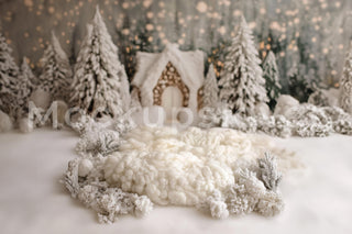 Christmas Newborn Digital Backdrop, Winter Wonderland Background, White Studio, Holiday Baby Portrait Prop, Photoshop & Canva Template