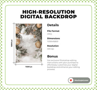 Christmas Digital Backdrop, White Studio Photo Background, Winter Wonderland, Holiday Kids Portrait Prop, Photoshop & Canva Template
