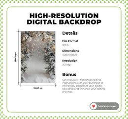 Christmas Digital Photography Background, Holiday Portrait Backdrop, Studio Kids Prop, Photoshop Template, Winter Wonderland, Twinkle Lights