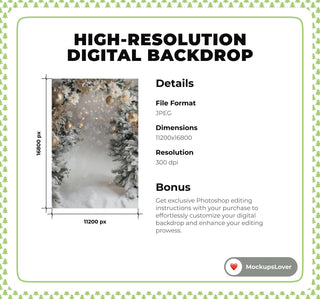 Christmas Digital Photography Background, Holiday Portrait Backdrop, Studio Kids Prop, Photoshop Template, Winter Wonderland, Twinkle Lights