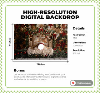 Christmas Newborn Digital Photography Overlay, Face Swap, Holiday Background, Rustic Studio Backdrop, Baby Boy Girl Prop, Photoshop Template