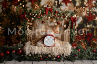 Christmas Newborn Digital Photography Overlay, Face Swap, Holiday Background, Rustic Studio Backdrop, Baby Boy Girl Prop, Photoshop Template