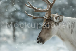 Nordic Christmas Reindeer Digital Backdrop, Winter Wonderland Background, Woodland Animals, Holiday Kids Prop, Photoshop & Canva Template