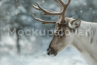 Nordic Christmas Reindeer Digital Backdrop, Winter Wonderland Background, Woodland Animals, Holiday Kids Prop, Photoshop & Canva Template