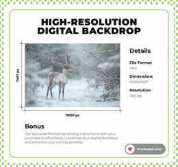 Winter Wonderland Digital Backdrop, Christmas Reindeer Background, Woodland Creatures, Fantasy Forest, Holiday Prop, Photoshop Template