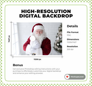 Christmas Newborn with Santa Claus Digital Backdrop, Face Swap Overlay, Holiday Baby Prop, Studio Photo Background, Photoshop/Canva Template