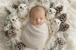 digital backdrop featuring woodland creatures and owl for christmas newborn photos