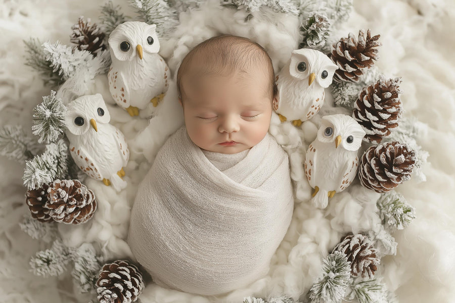 digital backdrop featuring woodland creatures and owl for christmas newborn photos