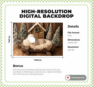 Newborn Digital Face Swap Overlay, Rustic Christmas Photo Background, Holiday Backdrop, Baby Portrait Prop, Photoshop & Canva Template