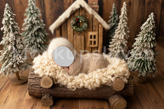 Newborn Digital Face Swap Overlay, Rustic Christmas Photo Background, Holiday Backdrop, Baby Portrait Prop, Photoshop & Canva Template