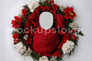 Newborn Digital Face Swap Overlay, Red Christmas Studio Photo Background, Holiday Backdrop, Baby Portrait Prop, Photoshop & Canva Template
