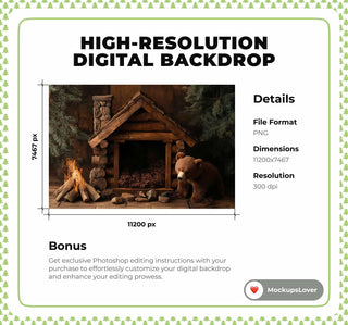 Newborn Digital Backdrop, Fantasy Forest, Rustic Photo Background, Woodland Baby Studio Prop, Brown Bear, Photoshop Template