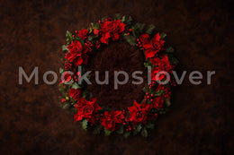 Red Christmas Newborn Digital Studio Photo Background, Holiday Backdrop, Xmas Baby Portrait Prop, Photoshop & Canva Template
