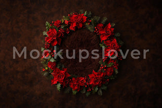 Red Christmas Newborn Digital Studio Photo Background, Holiday Backdrop, Xmas Baby Portrait Prop, Photoshop & Canva Template