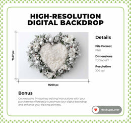 Christmas Baby Heart Nest Digital Backdrop, White Studio Holiday Background, Winter Wonderland, Newborn Photo Props, Photoshop Template