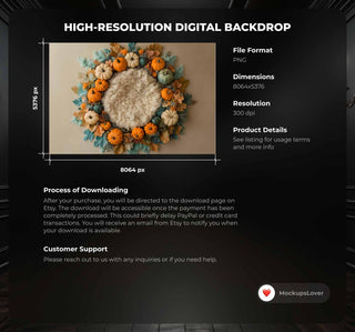 Fall Newborn Digital Background, Baby Nest & Pumpkins, Autumn Photography Backdrop, Creative Composite, Girl/Boy Prop, Photoshop Template