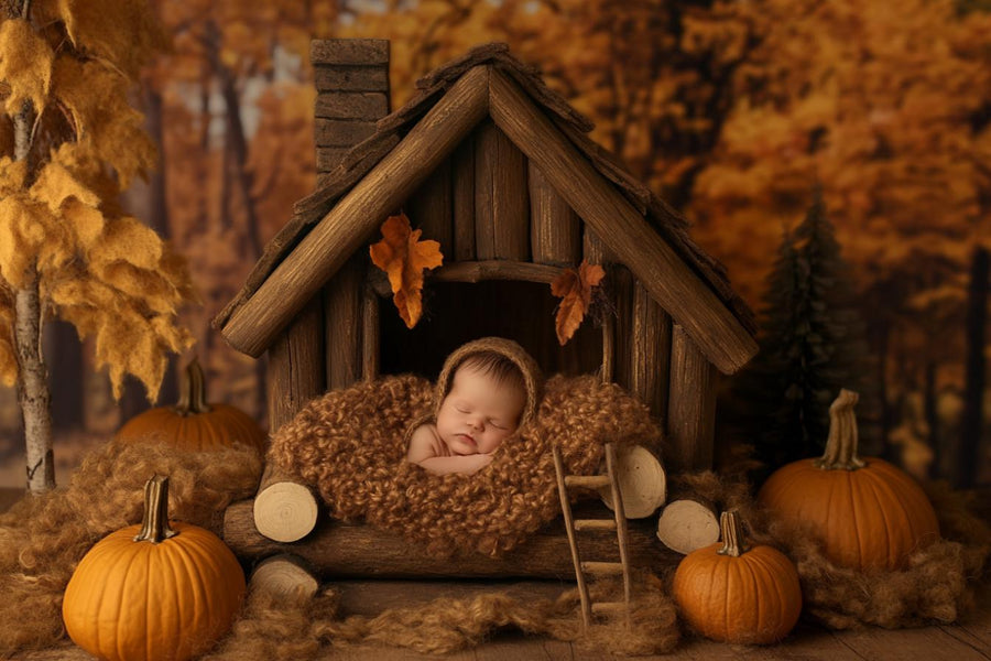woodland baby scene, autumn backdrop, fall newborn photo prop, rustic forest background, photoshop template
