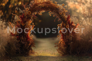 Fall Arch Digital Backdrop, Boho Photo Background, Autumn Leaves Archway, Maternity, Wedding, Kids Prop, Photoshop & Canva Template