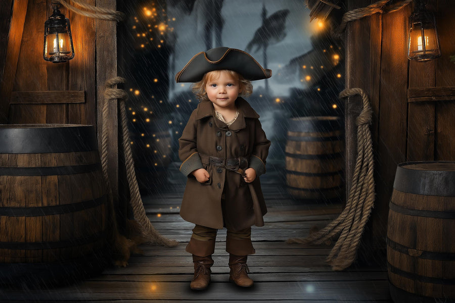 pirate ship scene with night sky, kids photo prop, digital backdrop, fantasy portrait, caribbean backdrop