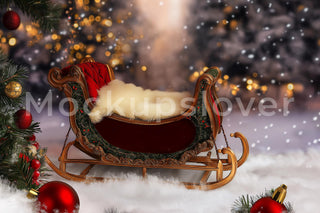 Newborn Christmas Digital Backdrop, Santa Sleigh, Holiday Baby Portrait Prop, Winter Wonderland Background, Photoshop & Canva Template