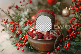 Newborn Christmas Digital Photography Background, Face Swap Overlay, Cozy Holiday Baby Photo Girl & Boy Prop, Photoshop Template