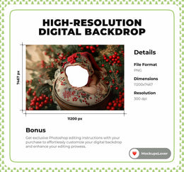 Newborn Christmas Digital Photography Backdrop, Face Swap Overlay, Holiday Baby Girl Photo, Rustic Studio Background, Photoshop Template