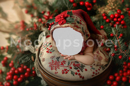 Newborn Christmas Digital Photography Backdrop, Face Swap Overlay, Holiday Baby Girl Photo, Rustic Studio Background, Photoshop Template