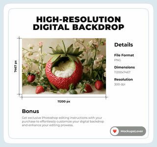 Strawberry Newborn Digital Backdrop, Studio Creative Composite Background, Baby Photography Prop, Photoshop Template, Summer/Spring Portrait