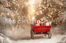 Rustic Christmas Digital Backdrop, Farm Cart, Winter Wonderland, Fantasy Forest Background, Holiday Kids Prop, Photoshop & Canva Template