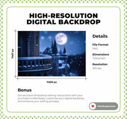 Magic Kingdom Digital Backdrop, Winter Wonderland Photo Background, Christmas Princess, Harvest Moon, Night Sky, Holiday Kids Prop