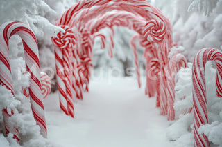 Candyland Christmas Digital Photography Background, Candy Cane Fantasy Forest Backdrop, Arch, Holiday Christmas Portrait, Photoshop Template