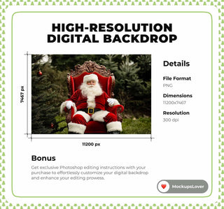 Christmas Santa Claus Digital Photography Background, Holiday Backdrop, Fantasy Forest, Winter Wonderland, Xmas Baby Prop Photoshop Template