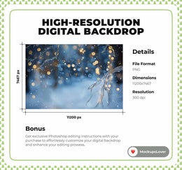 Frozen Portrait Digital Backdrop, Winter Wonderland Photo Background, Christmas Holiday Kids Prop, Photoshop & Canva Template, Photo Editing