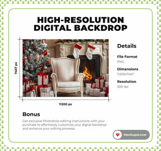 Christmas Studio Chair Digital Background, Holiday Portrait Photography Composite Backdrop, Kids Photo Prop, Photoshop Overlay, Xmas Card