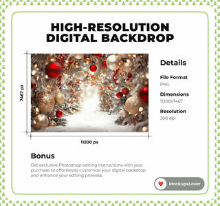 Christmas Ornament Arch Digital Background: Holiday Photo Prop