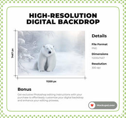 Winter Forest Digital Photography Background, Polar Bear Backdrop, Kids Prop, Winter Wonderland, Woodland Creatures, Photoshop Template