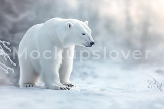 Nordic Christmas Digital Backdrop, Woodland Polar Bear Photo Background, Winter Wonderland, Holiday Kids Prop, Photoshop & Canva Template