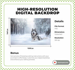 Winter Wonderland Creatures Digital Photography Background, Winter Wolf, Fantasy Forest, Christmas Holiday Kids Backdrop, Photoshop Template