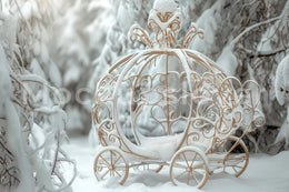 Christmas Digital Princess Background, Santa's Carriage, Winter Wonderland Backdrop, Forest, Holiday Kids Prop, Photoshop & Canva Template