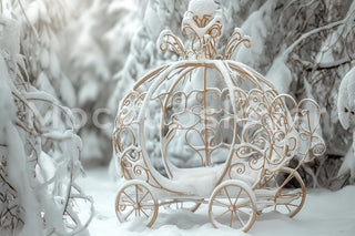 Christmas Digital Princess Background, Santa's Carriage, Winter Wonderland Backdrop, Forest, Holiday Kids Prop, Photoshop & Canva Template