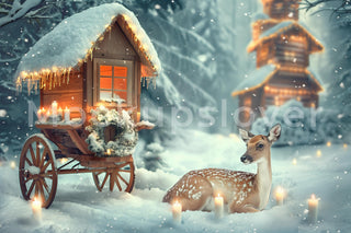 Country Christmas Digital Backdrop, Winter Wonderland Photo Background, Reindeer, Woodland Creatures, Holiday Kids Prop, Photoshop Template