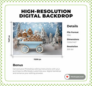 Gingerbread House Digital Photography Background, Christmas Cookies, Studio Kids Portrait Prop, Rustic Holiday Backdrop, Photoshop Template