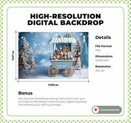 Christmas Digital Photography Background, Gingerbread House, Winter Wonderland, Village, Forest, Holiday Studio Kid Prop, Photoshop Template