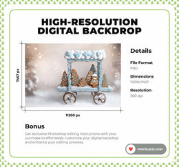 Christmas Cookies Digital Photography Background, Gingerbread House Backdrop, Holiday Kids Prop, Winter Wonderland, Photoshop Template